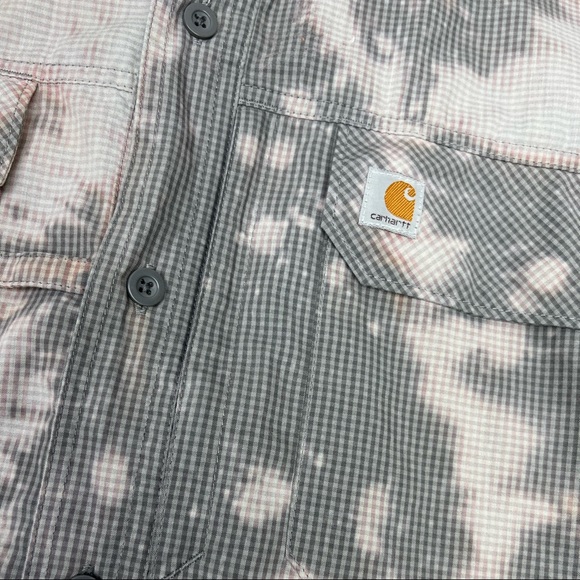 Carhartt Button Shirt Large Collared Plaid Bleached Custom Force Relaxed Fit - Picture 5 of 6